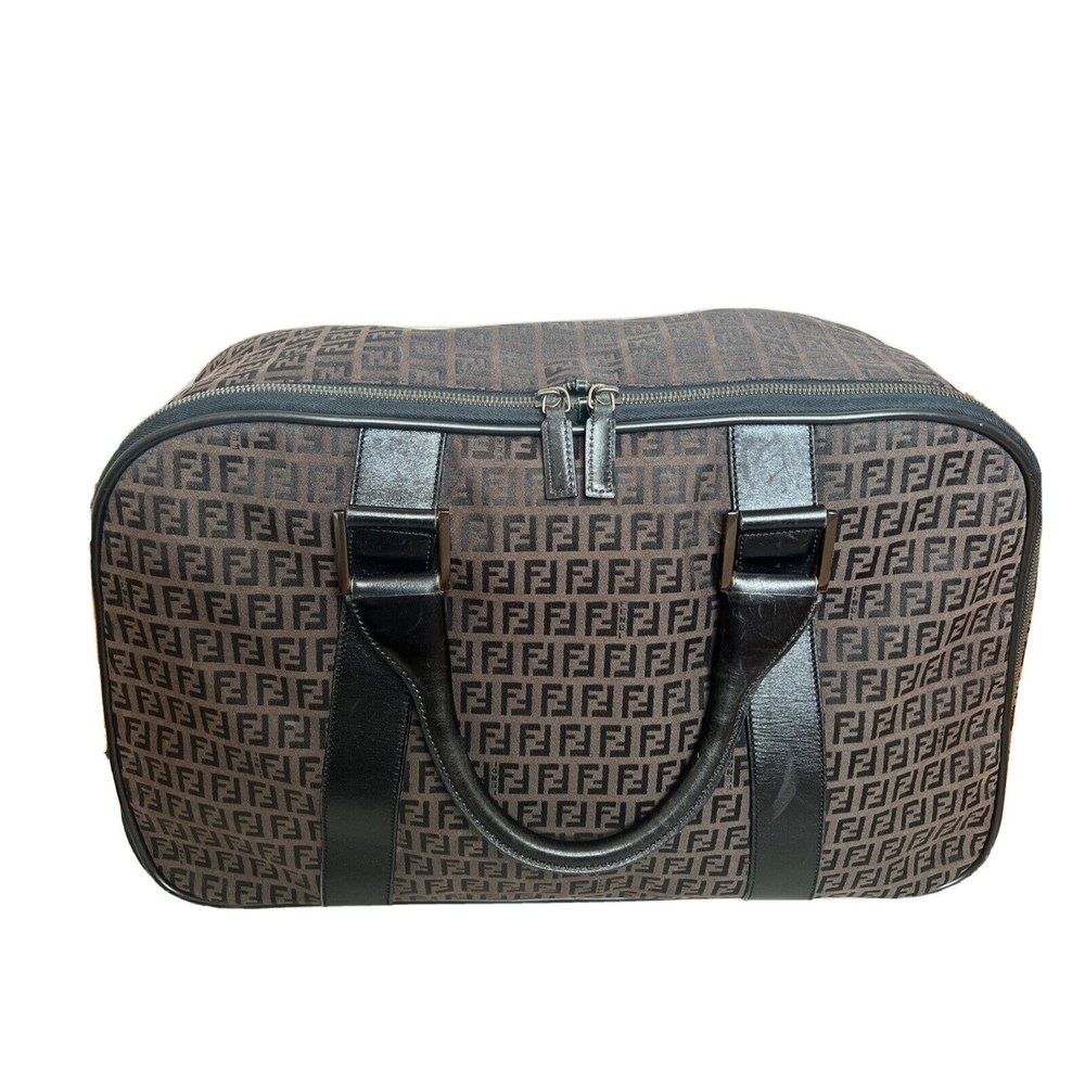 FENDI Zucca Brown "FF" Logo & Leather Duffel/Weekender Bag